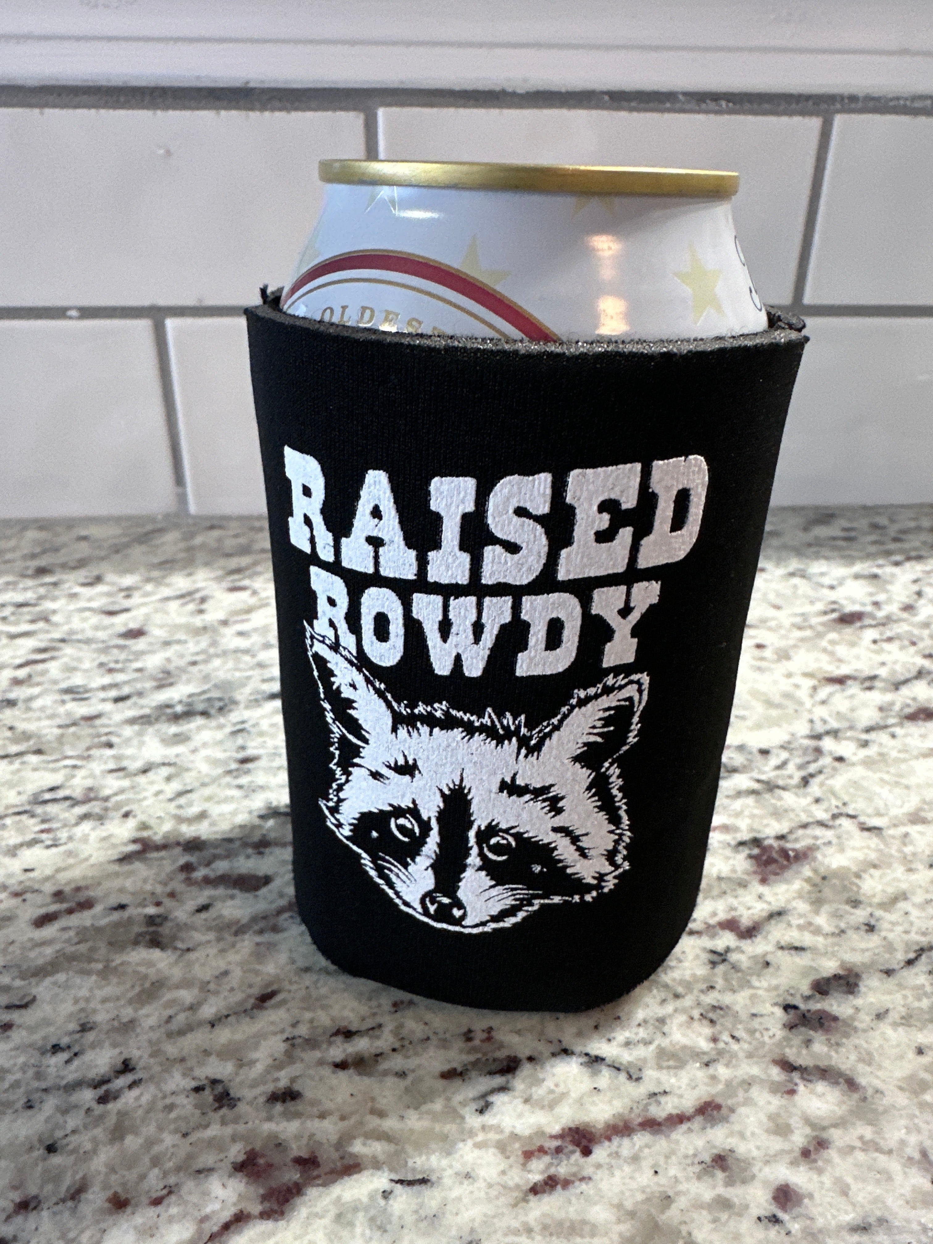 Rowdy Raccoon Koozie