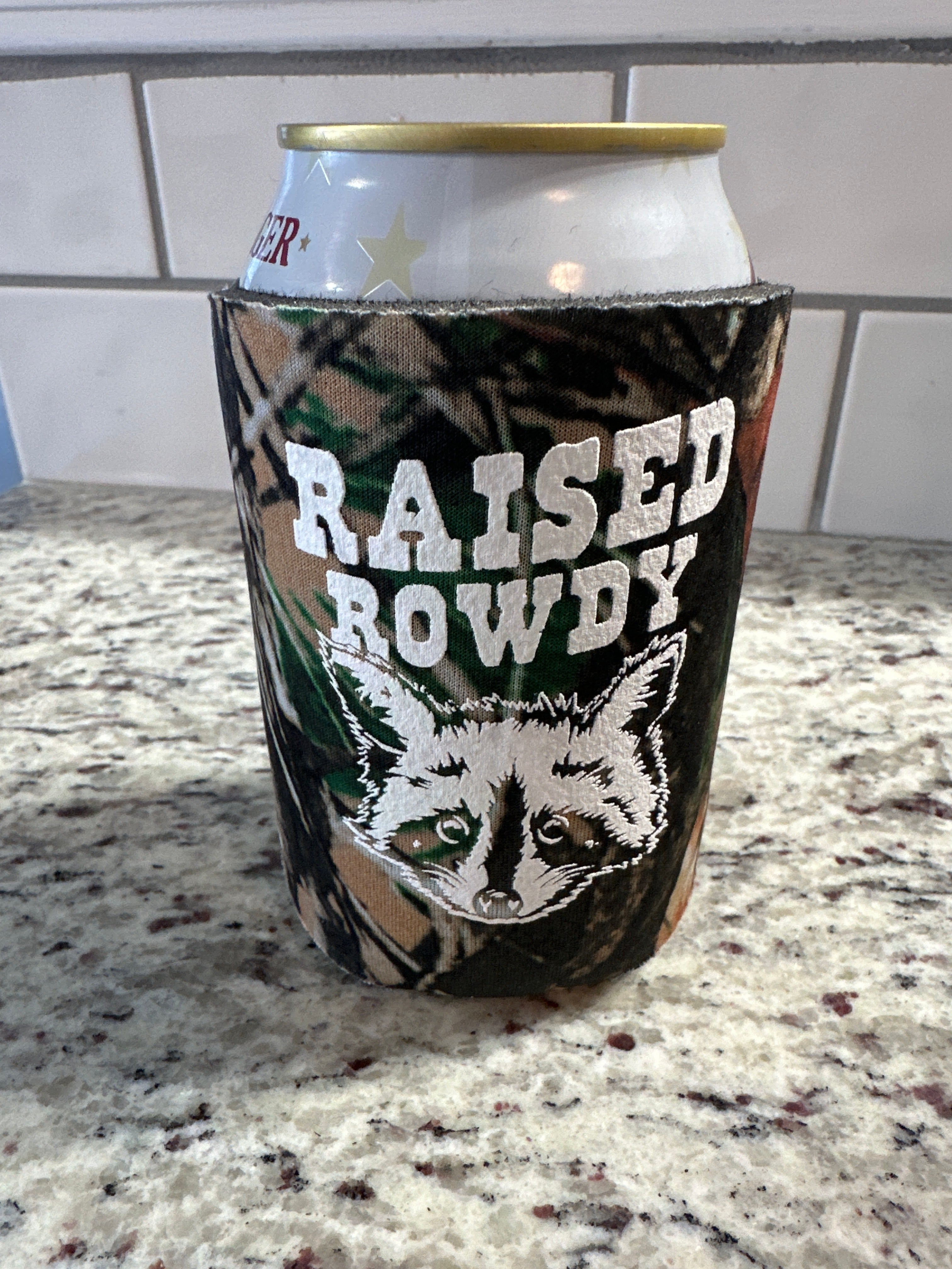 Rowdy Raccoon Koozie