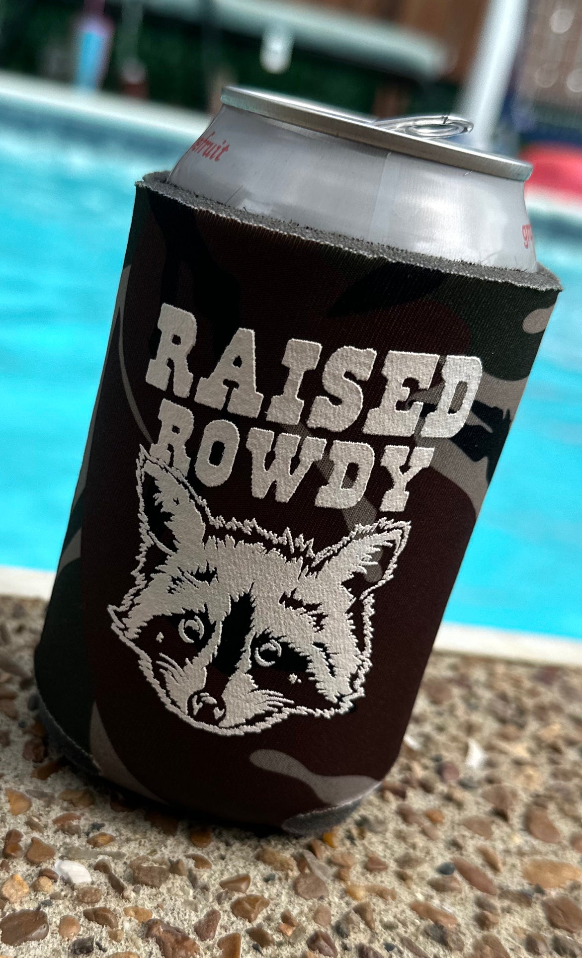 Rowdy Raccoon Koozie