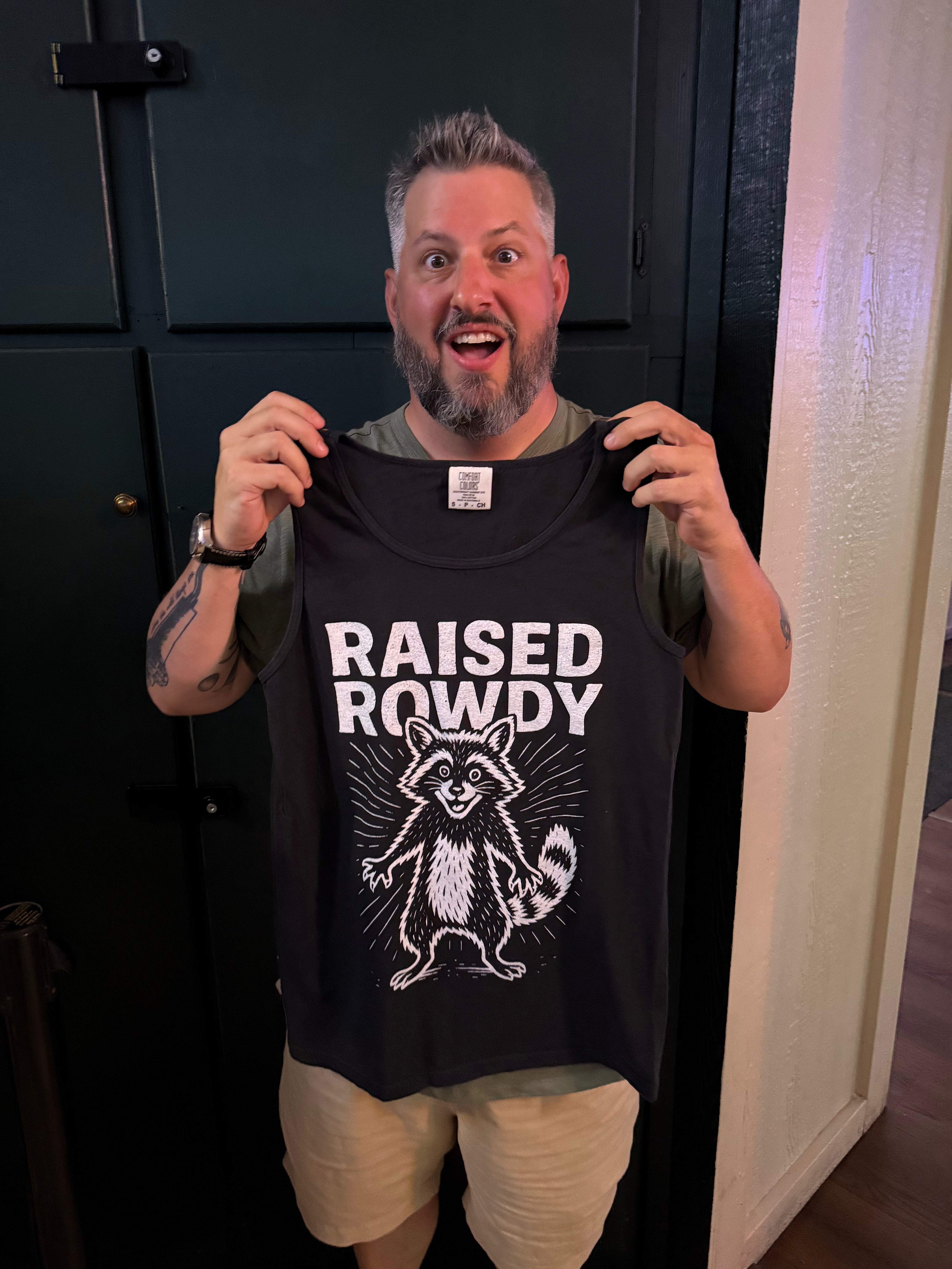 Raised Rowdy Party Raccoon Tank
